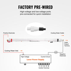 Bostome 130W CO2 laser tube in 65 in borosilicate glass for precision engraving and cutting.