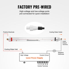 Bostome 90W CO2 Laser Tube made of borosilicate glass, 1250mm length for precision cutting.