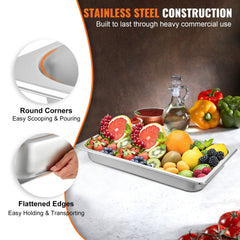 Six stainless steel steam table pans, 2.5 inches deep, designed for food holding and serving.