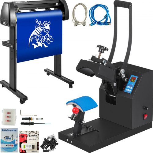 Bostome 53" vinyl cutter plotter with a 5.5"x3.5" heat press for customizing hats.