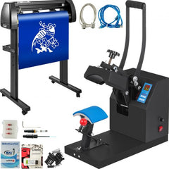 Bostome 53" vinyl cutter plotter with a 5.5"x3.5" heat press for customizing hats.