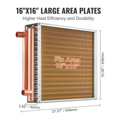 16x16 water to air heat exchanger with 3-row copper tubes and 193 fins.