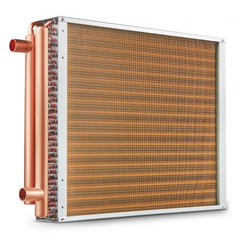 18x20 water-to-air heat exchanger with 3-row copper tubes and 242 aluminum fins.