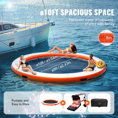 Bostome Inflatable Floating Dock with 10ft diameter and 8ft mesh pool for water relaxation.