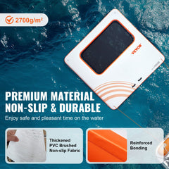 Bostome Inflatable Floating Dock, 10x10FT with a trampoline mesh pool and detachable ladder.