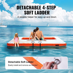 Bostome Inflatable Floating Dock, 10x10FT, with trampoline mesh pool and detachable ladder.
