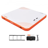 Bostome inflatable floating dock, 10x10ft, with non-slip surface and detachable ladder.