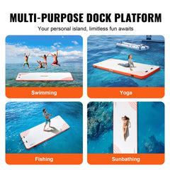 15x6ft inflatable floating dock made of non-slip PVC with detachable ladder.