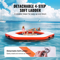 Bostome Inflatable Floating Dock with a 5FT trampoline mesh pool and non-slip PVC surface.
