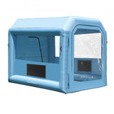 Inflatable paint booth measuring 9.8x8.2x8.2ft with transparent windows and durable fabric.