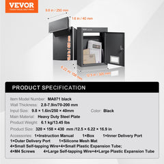 Bostome Through Wall Drop Box in black, made of heavy-duty steel with a combination lock.