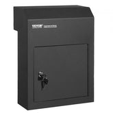 Bostome heavy duty steel drop box in black, measuring 12x6x16 inches with a key slot.