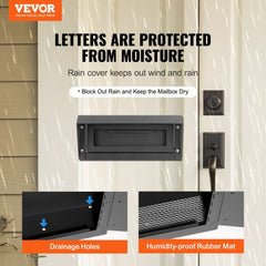 Black heavy-duty steel through door key drop box with rainproof design and spacious storage.