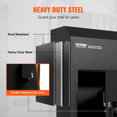 Black heavy-duty steel drop box for keys and small parcels with rainproof design.