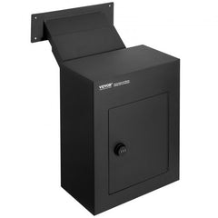 Black heavy-duty steel drop box with combination lock and rainproof design for secure mail delivery.