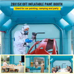 28x15x10ft inflatable paint booth with air filter system for car painting, camping, and parties.