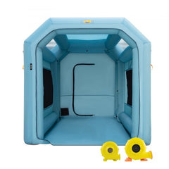 Inflatable paint booth with 13x8ft dimensions, air filter, and bright PVC windows.