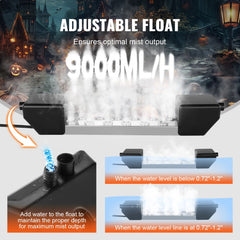 Bostome 12 Head Ultrasonic Mist Maker with stainless steel design and adjustable floating buoy.