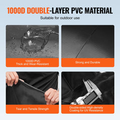 Black PVC collapsible water storage bladder with 29.9-gallon capacity for easy transport.