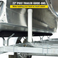 Bostome 22-inch boat trailer guide-ons with steel brackets and white PVC covers.