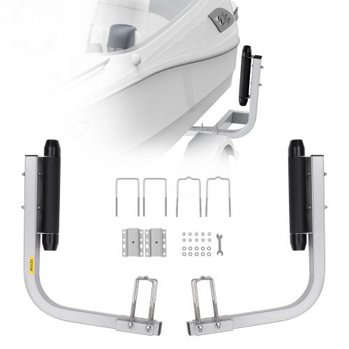 Adjustable 20.5-inch steel marine trailer guide poles with U-bolts and rollers.