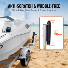 Marine trailer guide set with 20.5-inch adjustable steel poles and thick rubber posts on a boat trailer.