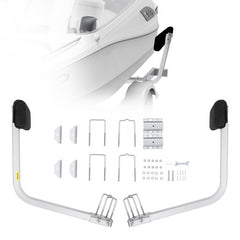 Adjustable 27.6-inch bunk guide-ons for marine trailers with steel arms, padding, and mounting hardware.