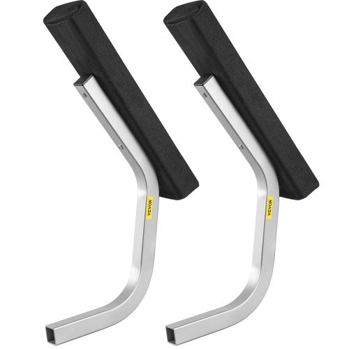 Steel boat trailer guide-ons with carpet-padded bunk boards for hull protection.