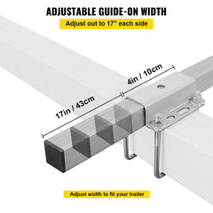 Steel boat trailer guide-ons with carpet-padded bunk boards for hull protection.