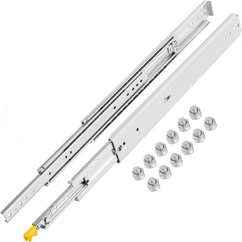 Pair of 24-inch heavy-duty locking drawer slides with ball bearings and mounting screws.
