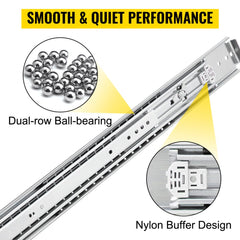 Bostome 48" heavy-duty locking drawer slides with a 500lbs capacity and yellow locking handle.