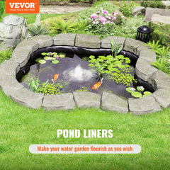Black EPDM pond liner measuring 20x25 feet and 45 mil thick, suitable for fish ponds.