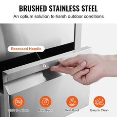 Brushed stainless steel 3-tier outdoor kitchen drawers with recessed handle, rust-proof, heat-proof, and easy to clean.