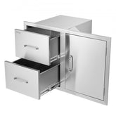 Stainless steel outdoor kitchen combo with two drawers and one door, 32.5 inches wide by 21.6 inches high.