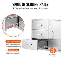 Stainless steel outdoor kitchen door drawer combo with three spacious, weather-resistant drawers.