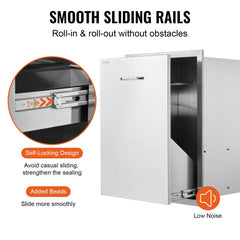 Stainless steel pull-out trash drawer designed for outdoor kitchens and BBQ islands.