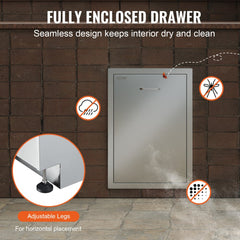 Stainless steel pull-out trash drawer for outdoor BBQ islands with smooth gliding operation.