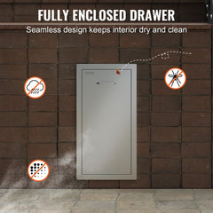 Stainless steel pull-out trash drawer designed for outdoor kitchens with smooth sliding rails.