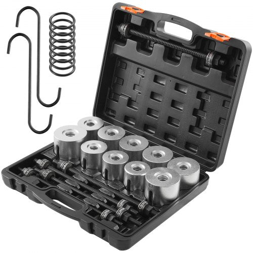27-piece steel bushing bearing removal and installation tool kit with carrying case.