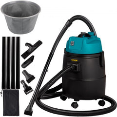 Bostome 1400W pond vacuum with 4 brush heads, filter bag, tubes, and 15 ft cable.