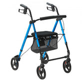 Lightweight aluminum rollator walker with 8" all-terrain wheels and adjustable height handles.