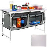 Bostome folding camping kitchen table with adjustable height and MDF top for outdoor use.