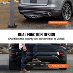 Universal steel hitch step for 2-inch receiver, with dual function as bumper guard and rear step, supporting 350 lbs.