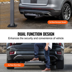Black steel 2" receiver hitch step with anti-slip surface and robust bumper guard design.