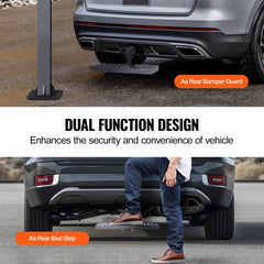 Steel rear bumper guard with anti-slip surface for secure footing and tool-free installation.