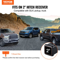 Universal steel hitch step for 2-inch receiver, compatible with SUVs and trucks, 350 lbs capacity.