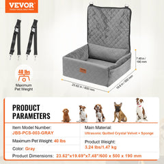 Gray dog booster car seat for small to medium dogs, featuring a full-enclosure design.