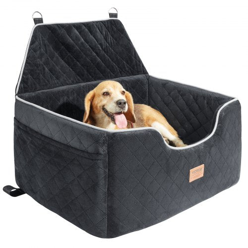 Black dog booster car seat for medium to large pets with a removable waterproof pad.
