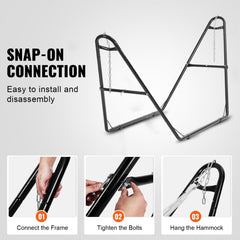 Bostome steel hammock stand with adjustable height, supports 550lbs, fits 7.5-13.5ft hammocks.