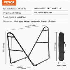 Bostome steel hammock stand with adjustable height, supports up to 550lbs, and fits 7.5-13.5ft hammocks.